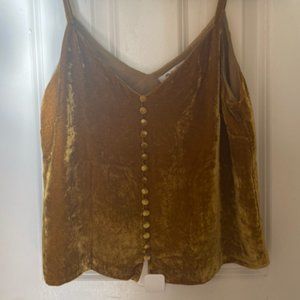 Madewell Silk Blend Velvet Button Tank Top in Gold - Size 8